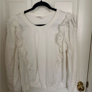 Anthropologie Cream Lace Ruffle Blouse